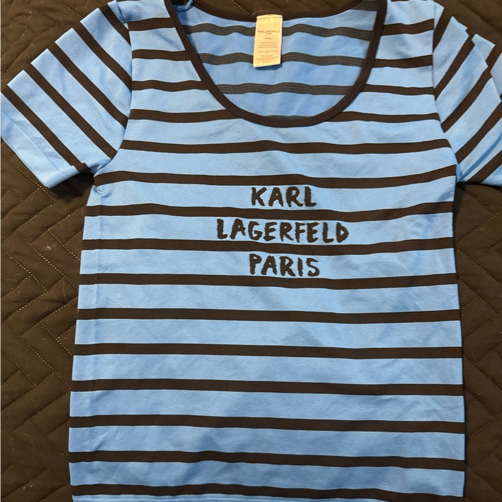 Karl Lagerfeld blue and black striped shirt